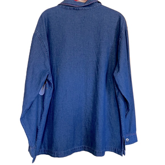 Womens Sz 1X Holiday Embroidered Button Down Denim Shirt Top New Direction - Picture 3 of 10